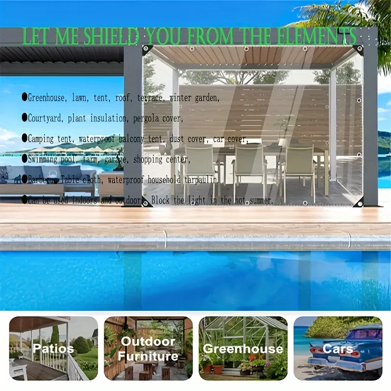 Transparente wasserdichte Plane 8 mil mit Dichtungsringen, vollständige Abdeckung für Veranda-Markisen gegen Wind und Regen, verstärkte Ecken Image