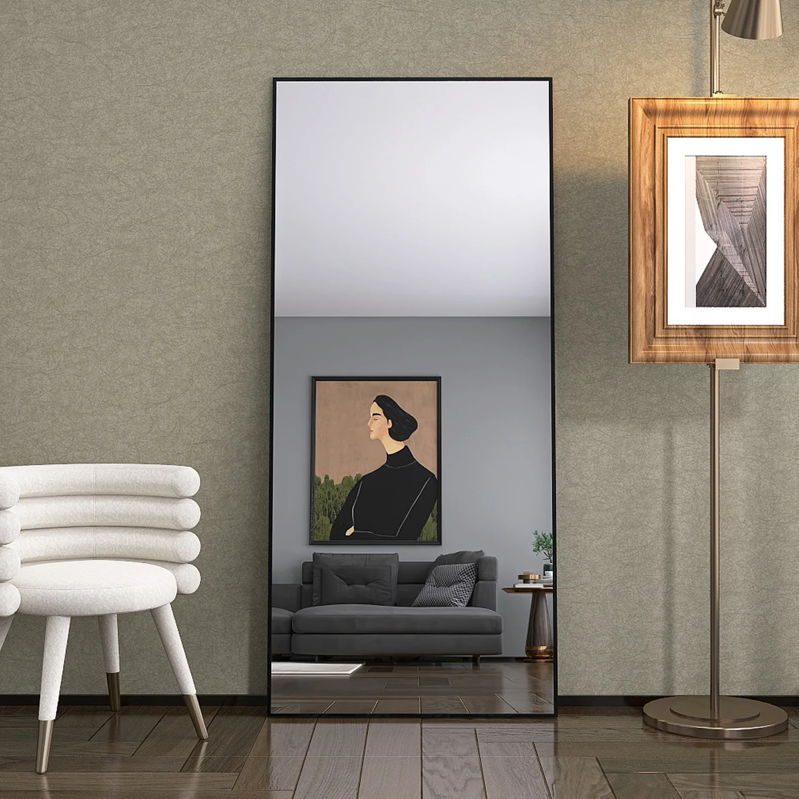 Comanlai 180×80 cm HD Großer Ganzkörper-Standspiegel, Wandspiegel, mit Schwarzem Metallrahmen und Gehärtetem Glas