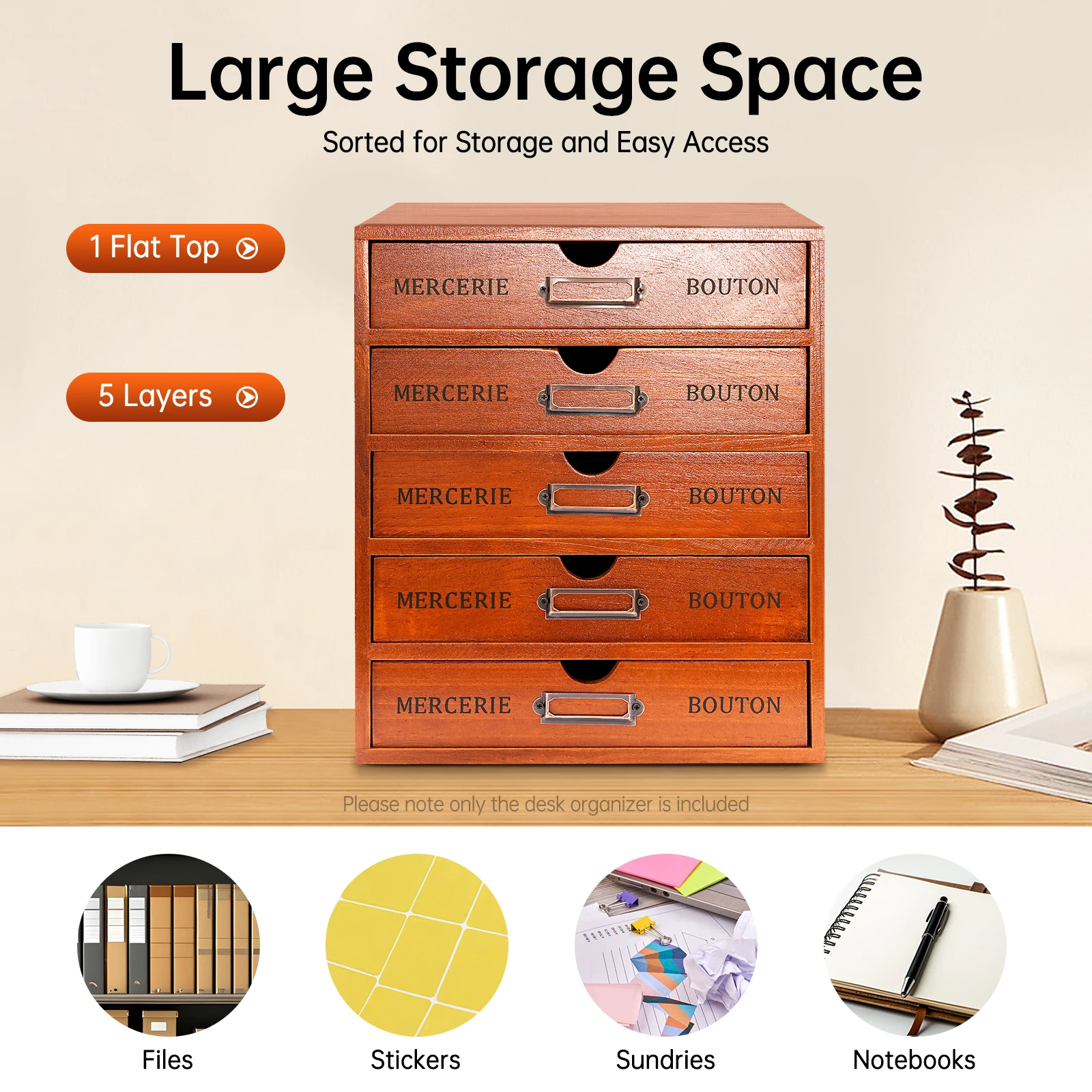 5-Schubladen Holz-Schreibtischorganizer 25*17,5*31cm Aufbewahrungsschubladen Vintage-Regal Schublade für Büro Arbeitszimmer Schlafzimmer Kommode