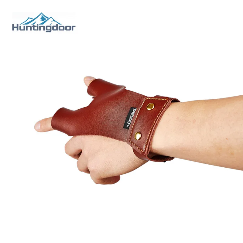 Brauner Rindsleder-Fingerschutz, Handschuhschutz, Leder, linke/rechte Hand, Daumen-Zeigefinger für traditionelles Bogen, Pfeil, Jagd, Schießen Image
