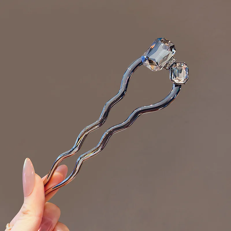 Neue chinesische alte Art elegante quadratische Kristall U-förmige Haarnadel zurück Kopf Brötchen Metall Haars pange einfache Haarschmuck Frauen Image