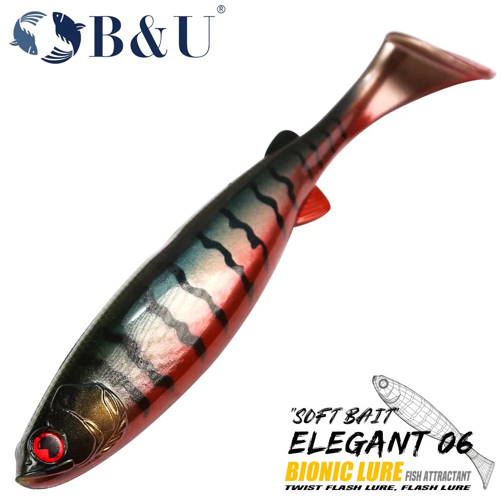 B&U Weicher Angelköder, Bionischer Paddle-Tail-Swimbait mit Fischattraktionsmittel, Salzwasser- und Süßwasserköder für Barsch, Hecht, Zander Image