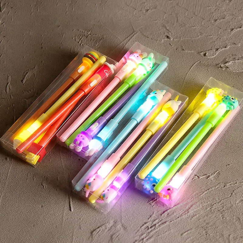 4 Teile/satz Nette Leuchtende Gel Stift Schreibwaren Nette Kawaii Kaninchen Pony Einhorn Bär Licht Stifte Schule Bürobedarf 0,5mm Schwarz tinte Image