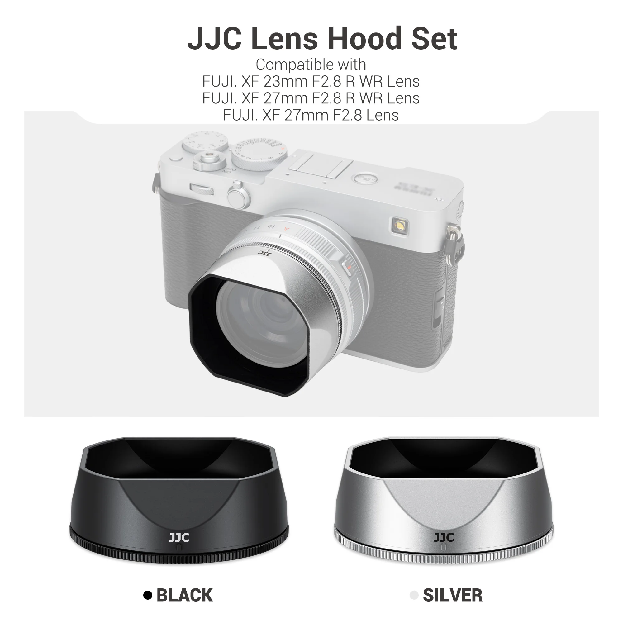 JJC Kamera-Quadrat-Gegenlichtblende mit Adapterring für Fujifilm X-E5 XF 23mm F2.8 R WR, XF 27mm F2.8 R WR, XF 27mm F2.8 Objektiv Image
