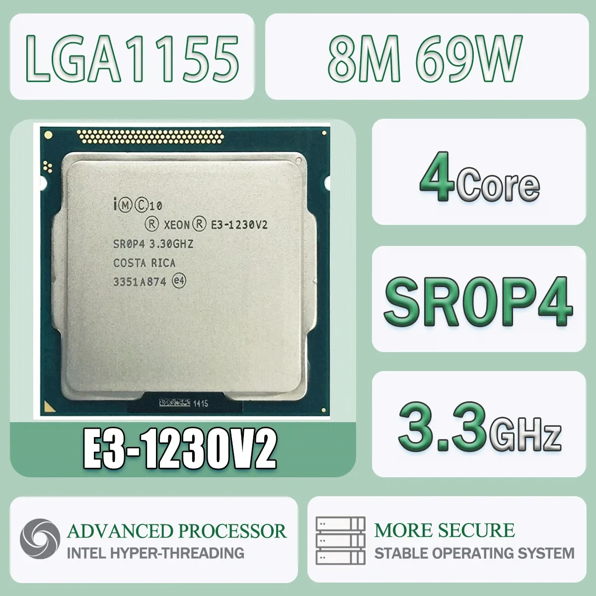 Intel Xeon E3-1230V2 Quad-Core 3,3 GHz 8M 69W E3 1230 V2 Computer CPU Prozessor Server E3 1230V2 Paket LGA 1155 Image