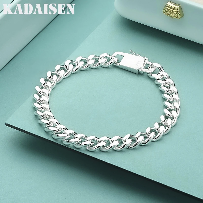 Feine Armbänder aus 925er Sterlingsilber, edles Design, Modeschmuck, hochwertige 8 mm massive 8 Zoll 20 cm Kette für Damen und Herren, Hochzeit Image