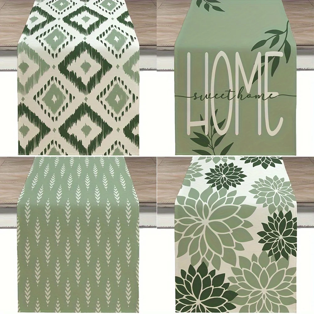 1pcBohemian Style Green Floral Kitchen Table Runner Elegant Geometrisch Home Dining Decor Klassisches Accessoire Küchenmöbel Dekor Image