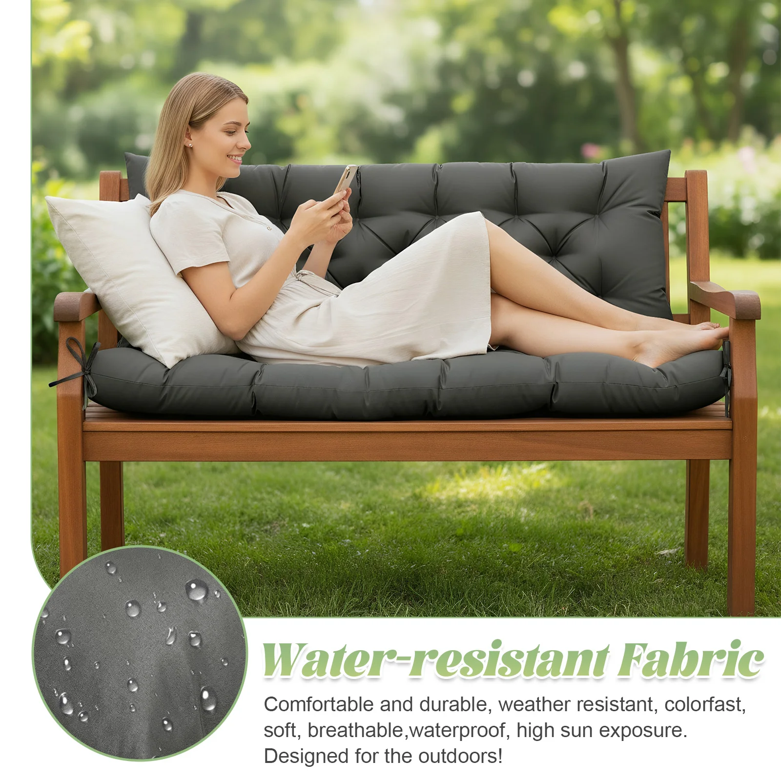 Outdoor-Bankkissen, wasserdicht, Sonnenschutz, Holzstuhlkissen, wasserdichtes Indoor-Bankkissen, Veranda-Schaukelkissen