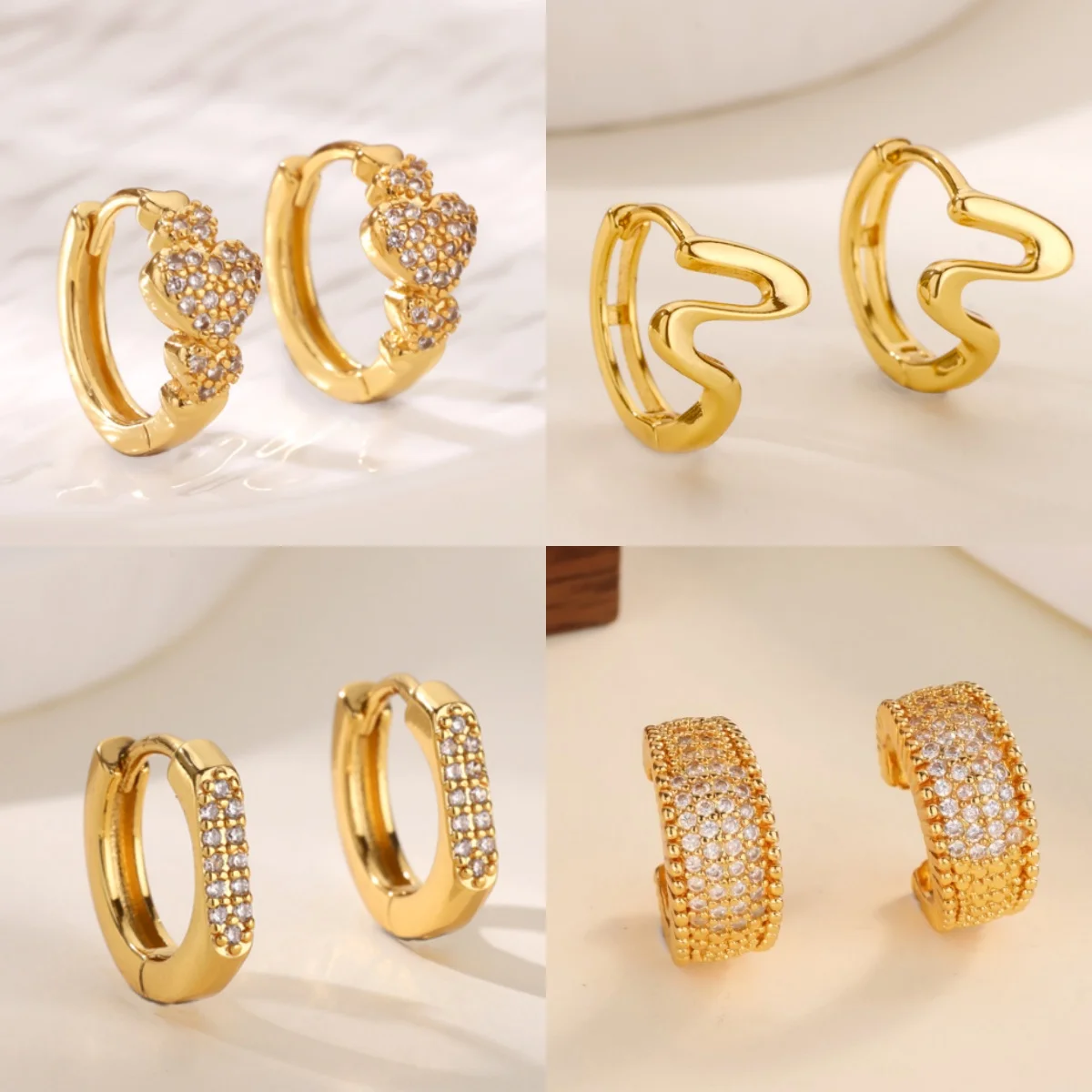 Klassische geometrische Zirkonia-Ohrringe für Damen, 18 Karat vergoldeter Schmuck, Ohrring-Geschenk, kostenloser Versand Image