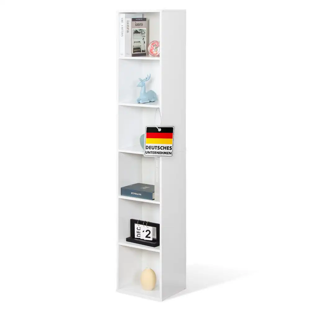 FLOORDIREKT Bücherregal Delaware - Weißes Standregal mit 6 offenen Ablagen - Platzsparend & Modern - 30 x 158, 5 x 24 cm