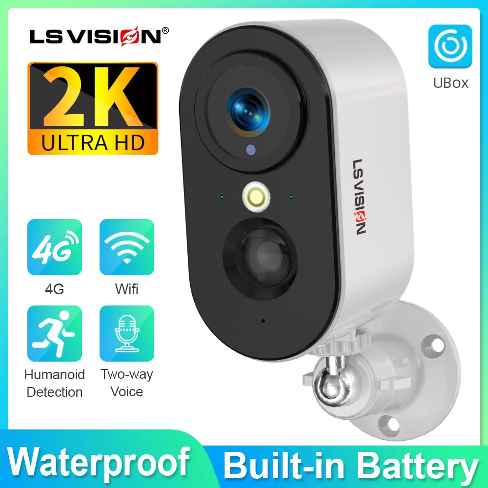 LS VISION 4G-Überwachungskameras, kabellos, für den Außenbereich/Zuhause, 2K 4MP batteriebetriebene WiFi-Überwachungskamera IP, 2-Wege-Audio, wasserdicht