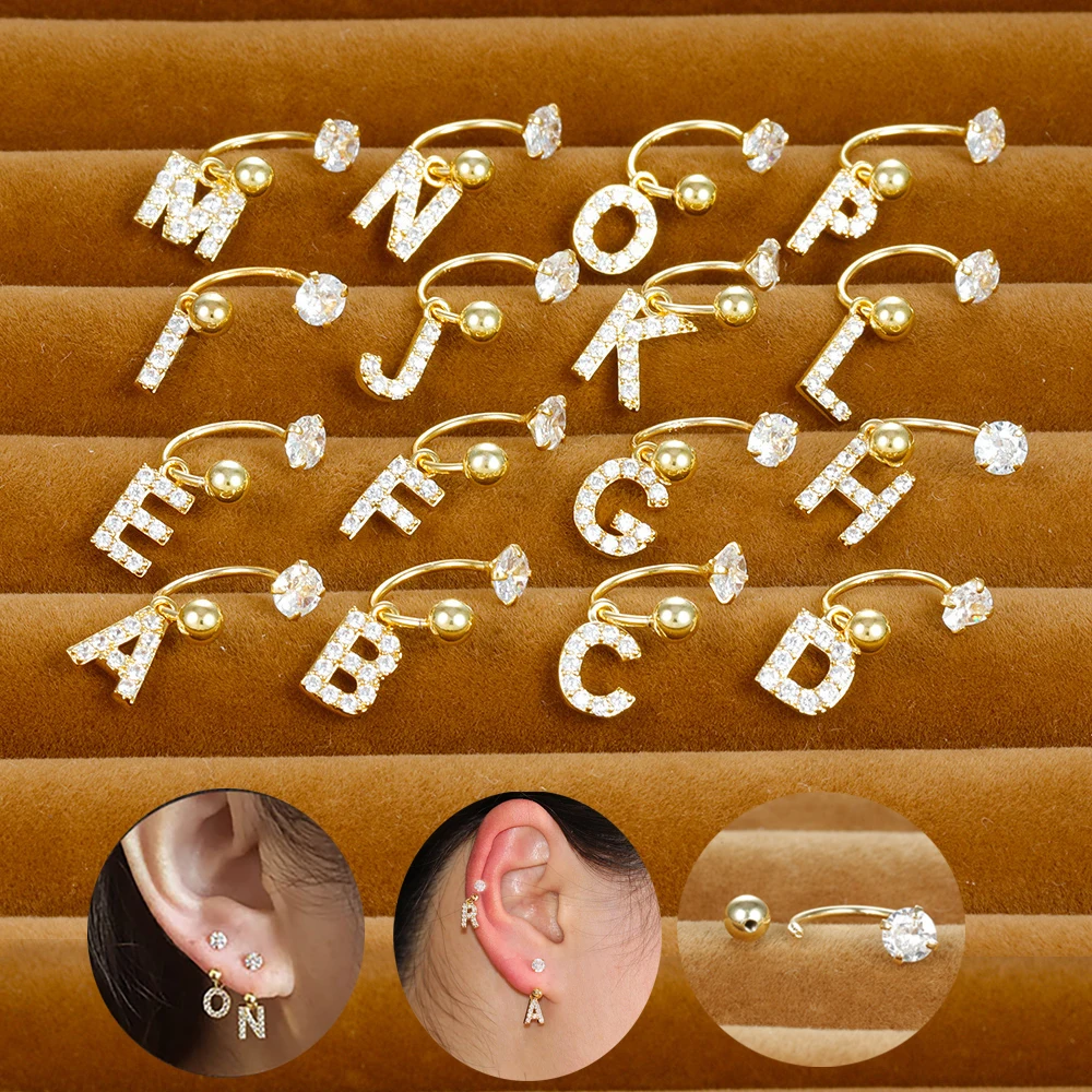 Vintage Gold Farbe Edelstahl 26 Buchstaben Ohrringe Kristall Zirkonia Helix Tragus Ohrstecker Für Frauen Piercing Schmuck