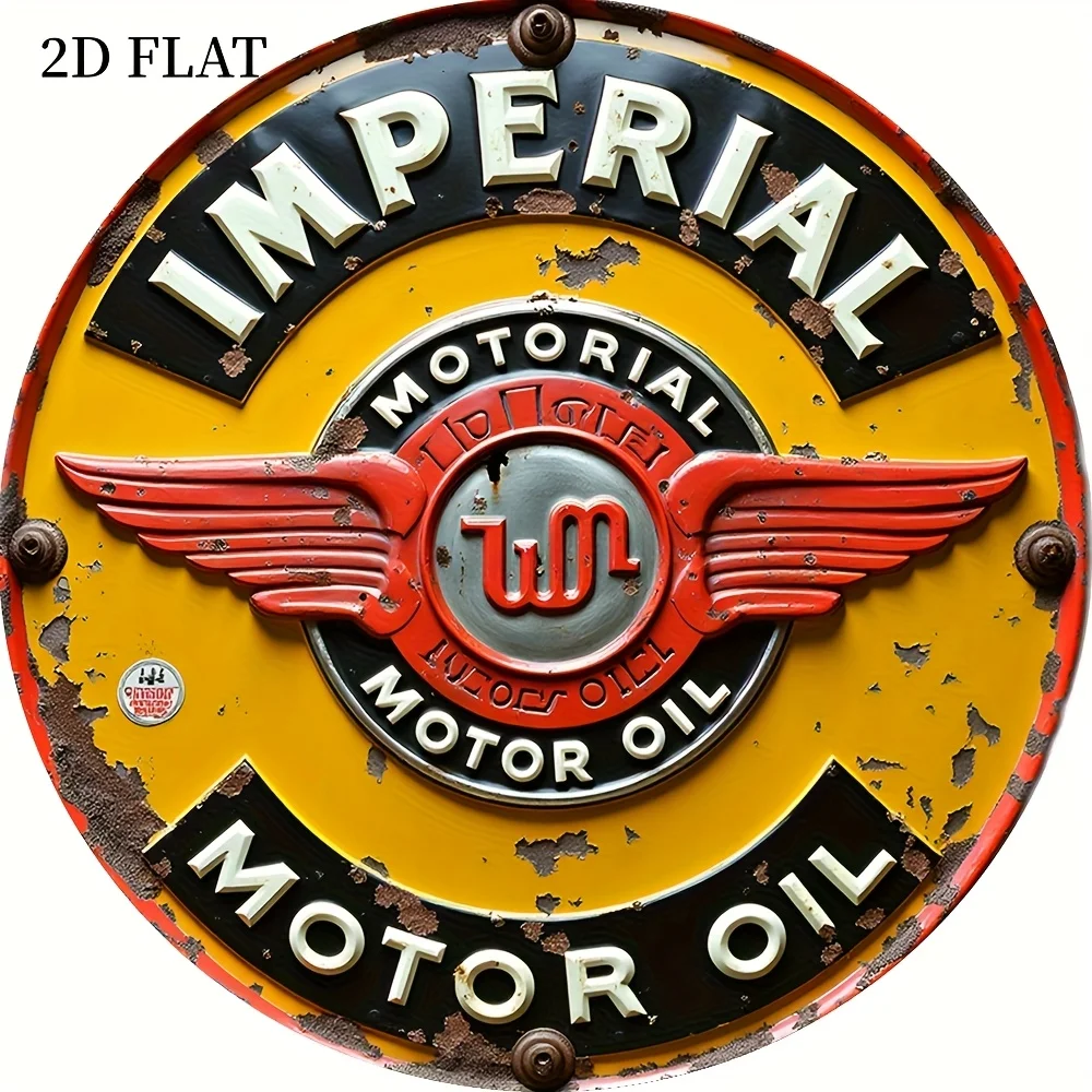 1 Stück 2D-Flachbedrucktes Metallschild mit Vintage-Empire-Auto-Öl-Design, 20 cm Durchmesser. Diese runde Wanddekoration Image