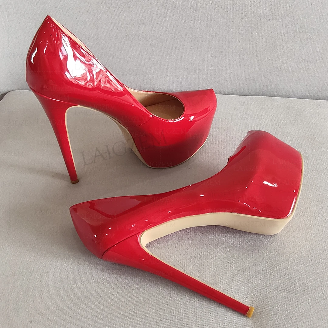 LAIGZEM Damen-Pumps, Plattform, runde Zehen, dünne High Heels, Party, glänzend, Partykleid, Sandalen, Damenschuhe, Damen, große Größe 42, 45, 50 52