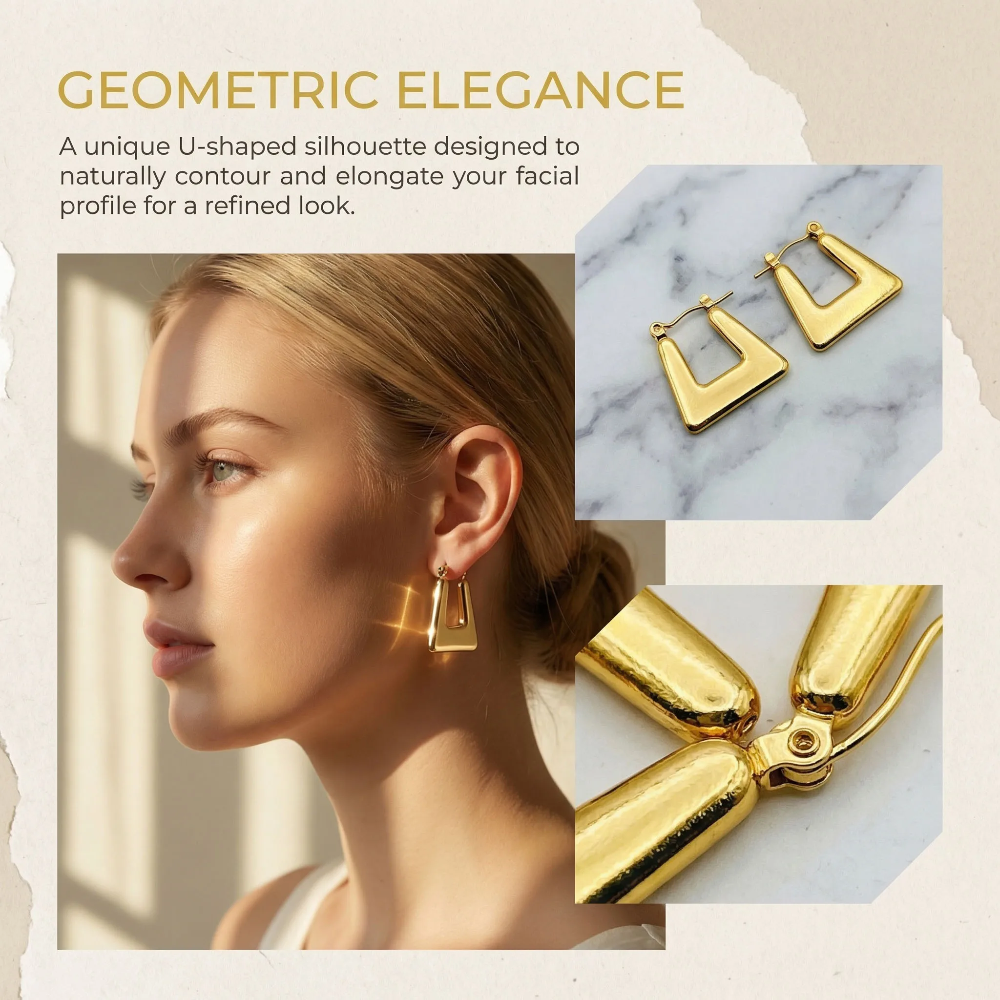 Umgekehrte trapezförmige, abgeschrägte, dreieckige, geometrische U-förmige Ohrringe als Paar Accessoires Image