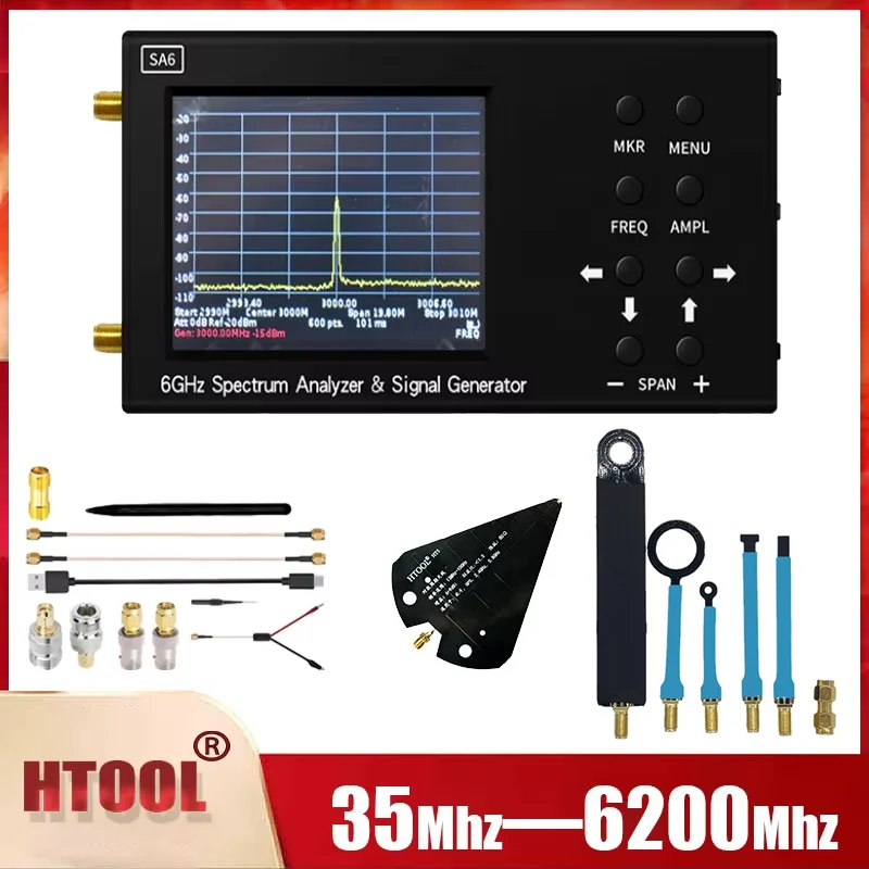 SA6 HTOOL Handheld Tragbare Digitale Spektrum Test Analysator Touch Wi-Fi RF Gain Band Antenne Professionelle Frequenz EMC Image