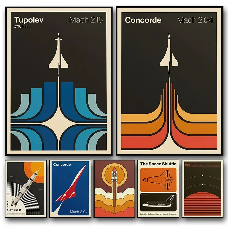 Minimalistische ikonische Luftfahrt Supersonic 2.04 Jet zeitgenössische Poster und Drucke, Leinwandgemälde, Wandkunst, Bilder, Heimdekoration Image