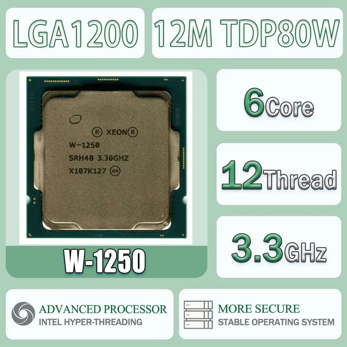 Intel Xeon W-1250 3,30 GHz 6 Kerne 12 Threads 12 MB TDP 80 W DDR4 W 1250 Computer CPU Prozessor Server W1250 Paket LGA1200