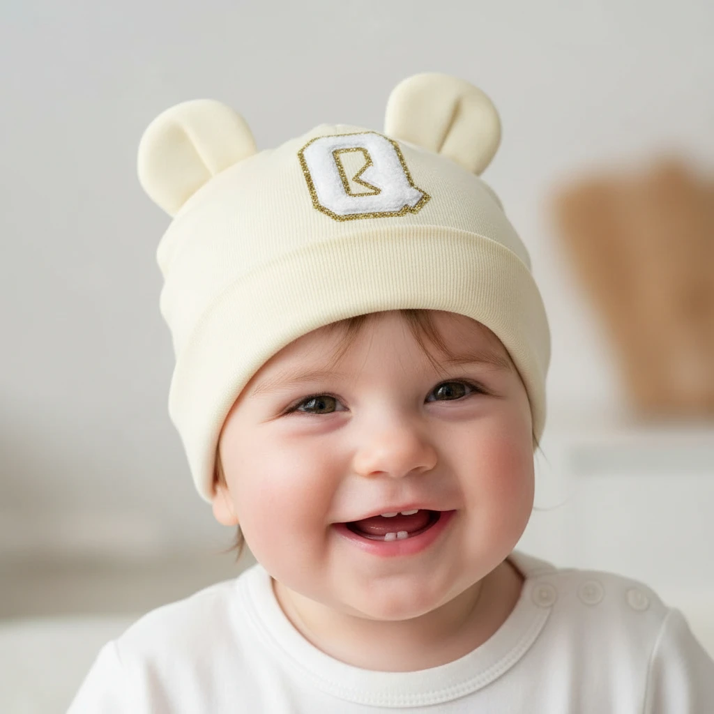 Warme Mützen für Kinder, Babyrosa, Buchstaben-Strickmützen, Jungen und Mädchen, Outdoor-Sportbekleidung, Accessoires, weiche Mützen für den Innenbereich Image