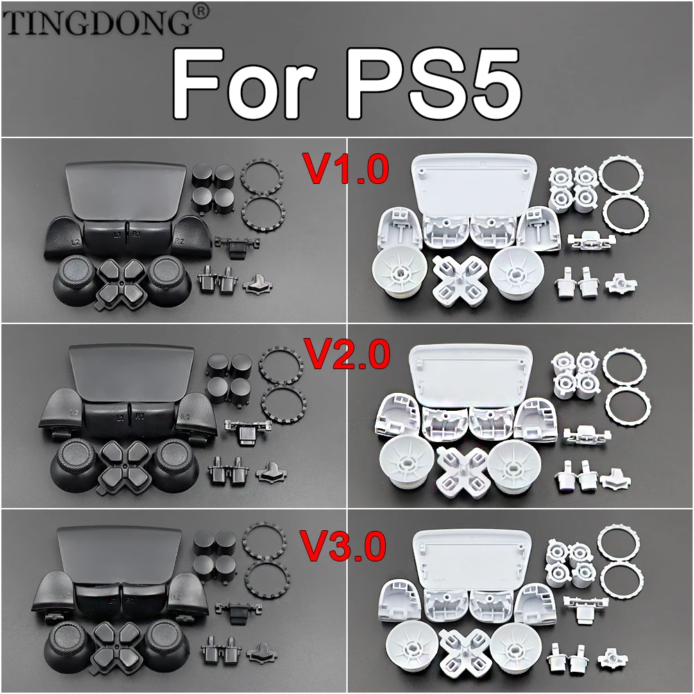 Für PS5 V1.0 V2.0 V3.0 Schwarz-Weiß D-Pad Share-Tasten-Set Ersatz-Tastengehäuse L1 R1 L2 R2 Joystick-Kappen Image