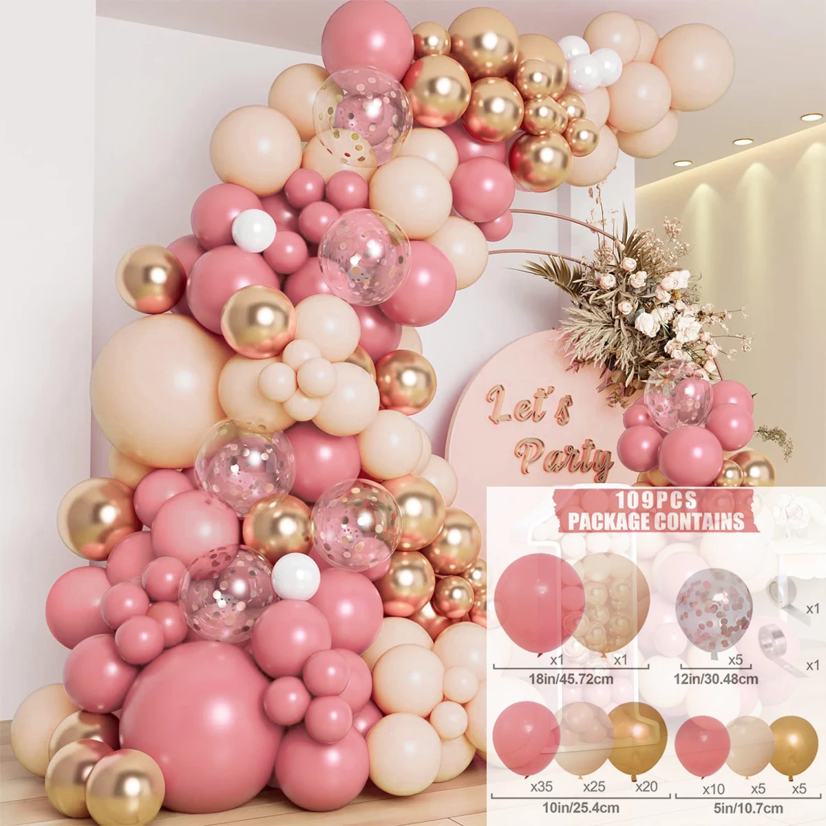 109-teiliges mehrfarbiges Latexballon-Set, geeignet für Geburtstagsfeiern, Hochzeiten, Valentinstag-Dekoration. Image