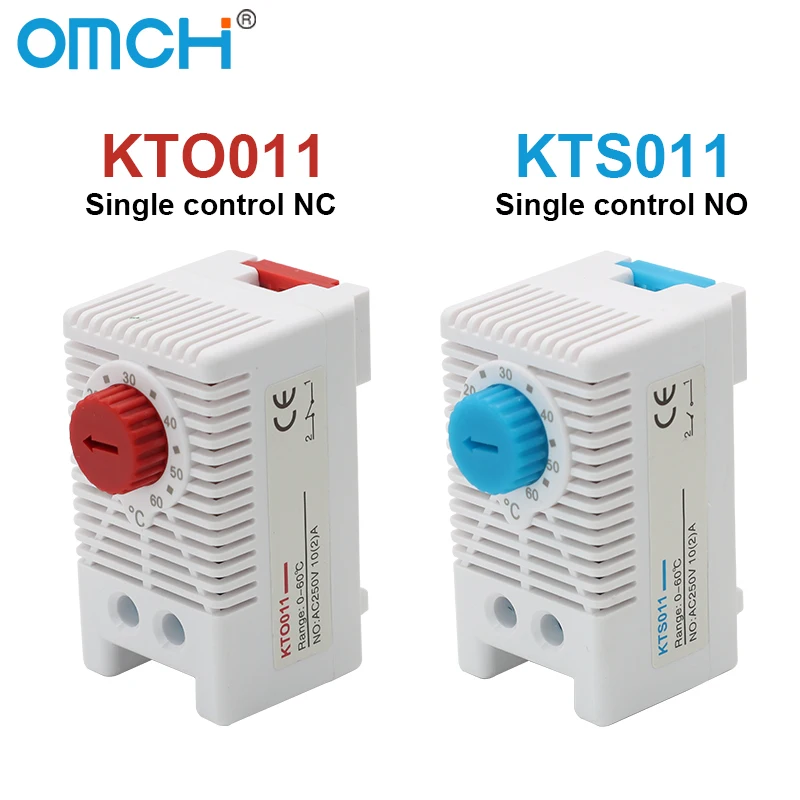 OMCH KTO011 KTS011 NC/NO DIN-Schienenschrank-Temperaturregler 0-60 ℃ 250VAC 10A Bimetall-Thermostat, mechanische Temperatur Image