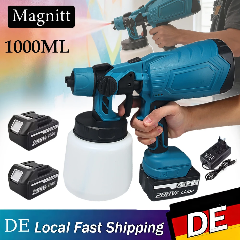 1000ML Kabelloser Farbsprüher Elektrische Spritzpistole für Zuhause HVLP Auto Möbel Stahlbeschichtung Airbrush für Makita 18V Akku Image