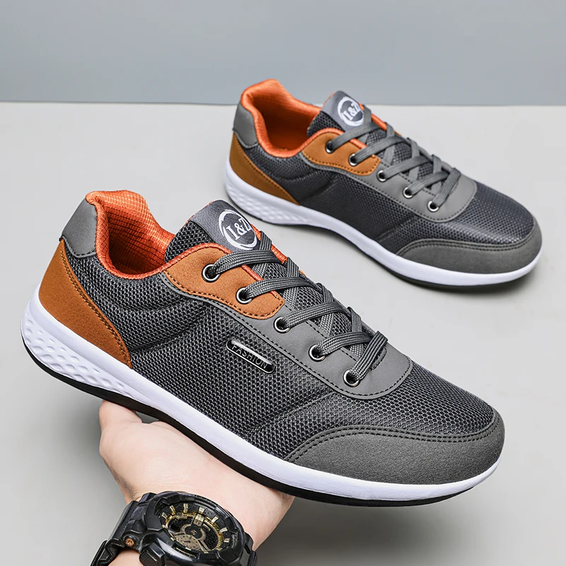 Herren Schwarz Braun Mesh Modische Sportschuhe Atmungsaktiver Laufschuh mit gepolsterten Sohlen Anti-Rutsch-Wanderschuhe Große Größe