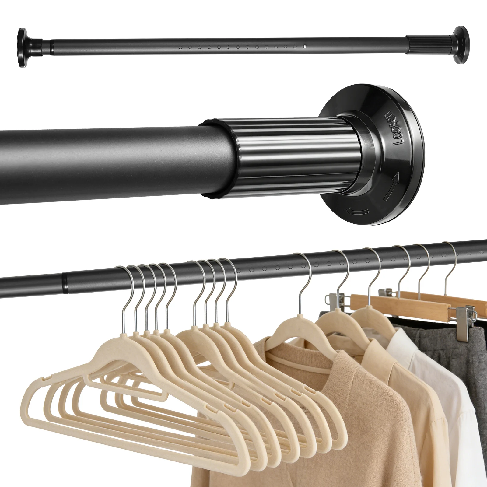 Verstellbare Federbelastete Kleiderstange 1,25 Zoll, Hochbelastbare Kleiderstange aus Kohlenstoffstahl für Wäsche und Garderobe