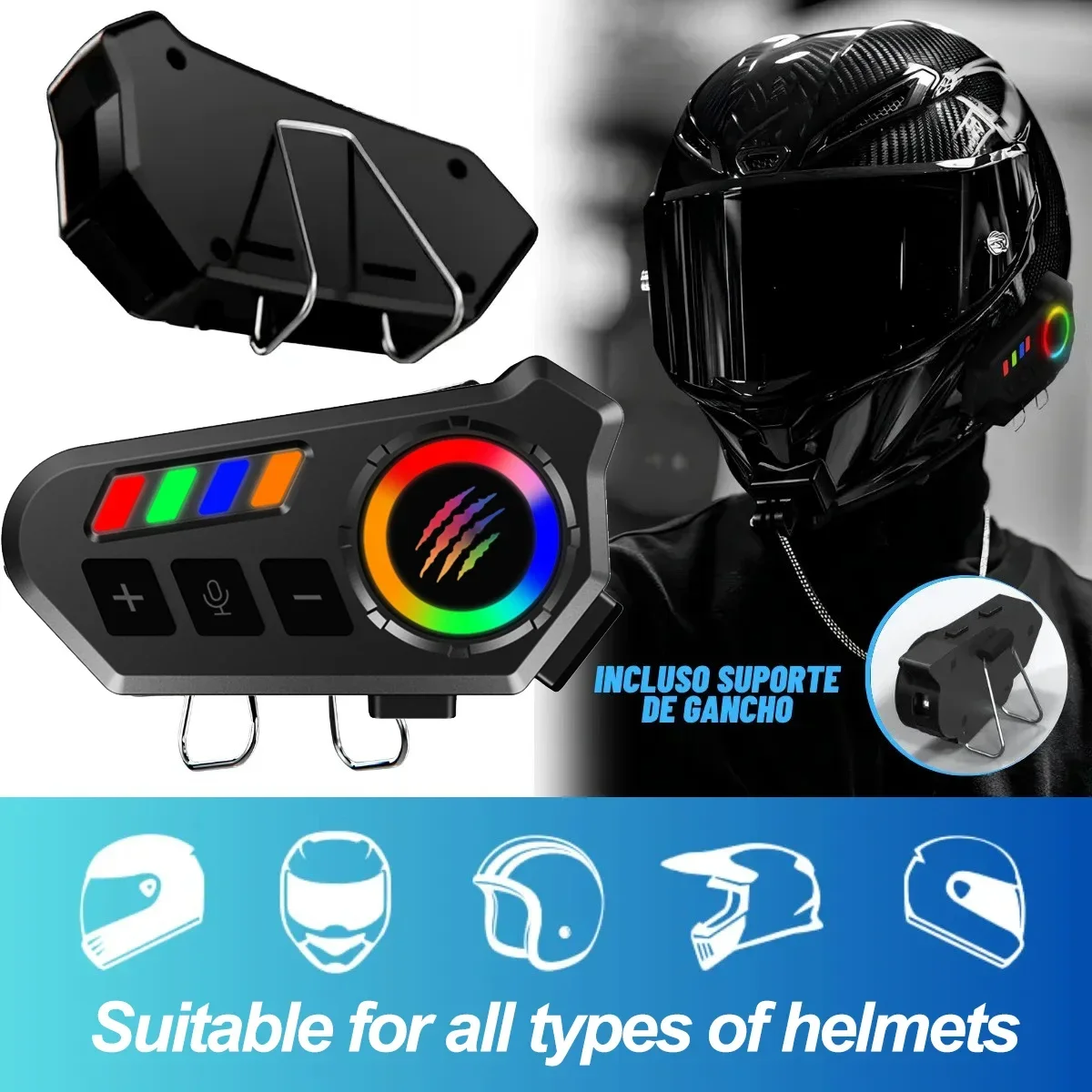 Drahtloses Bluetooth 5.4 Helm-Headset, Freisprechanruf, Motorrad-Kopfhörer, wasserdicht, MP3-Musik-Player, Lautsprecher-Set für Moto Image