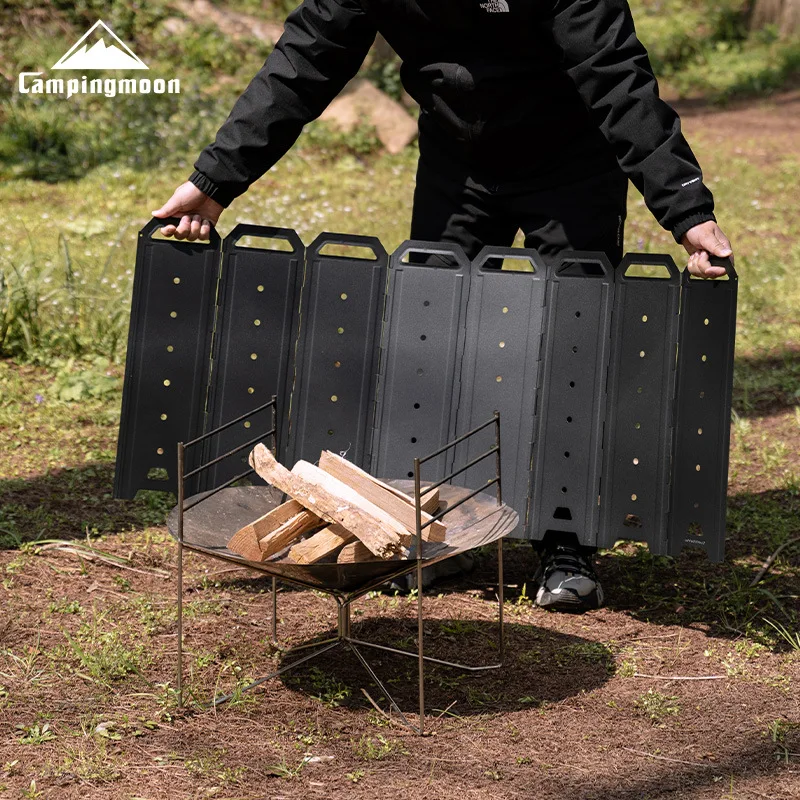 campingmYD-50 Große Feuerstellen-Windschutzscheibe Camping-Holzofen-Zubehör: 8-teiliger Eisen-Windschutz