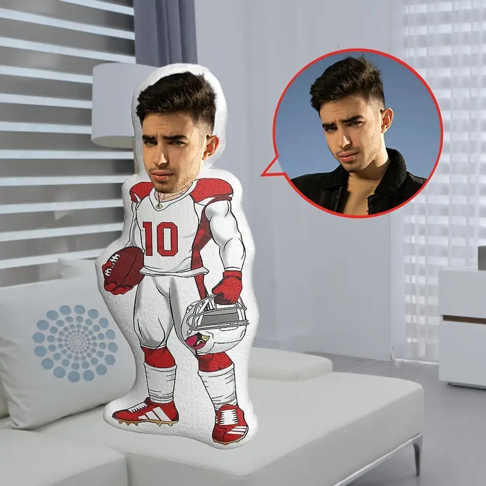 Maßgeschneidertes menschliches Kissen mit Cartoon-Design für Rugby! Integrieren Sie Ihre Fotos in Cartoon-Körper, personalisierte Kissen Image