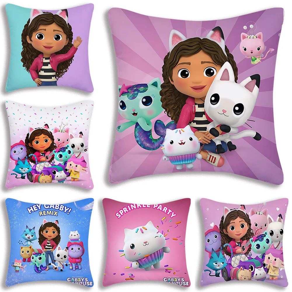 Cartoon Gabbys Kawaii Kissenbezüge Cartoon Sofa Dekorative Heimtextilien Beidseitig Bedruckte Kurzplüsch Niedliche Kissenhülle