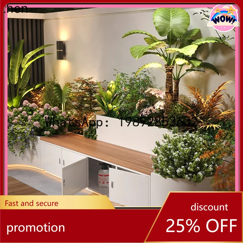 YFY Edelstahl-Blumenkasten mit Sitzbank-Kombination für den Hof, Balkon-Blumentablett, Pflanzkasten, Outdoor-Sitz, Bonsai-Aufbewahrung Image