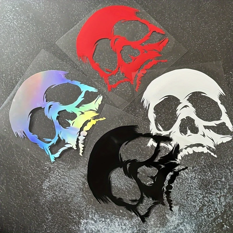 1 Stück Holografischer/Roter/Weißer/Schwarzer Totenkopf-Aufkleber Wasserfester Vinyl-Aufkleber für Auto Motorrad Helm Dekoration Image