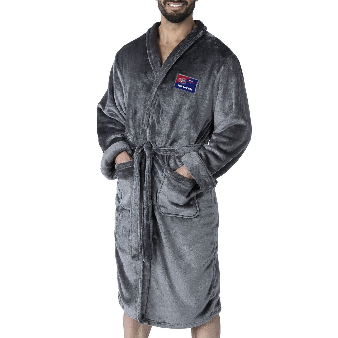 Montreal Canadiens Personalized Charcoal Men's Silk Touch Robe