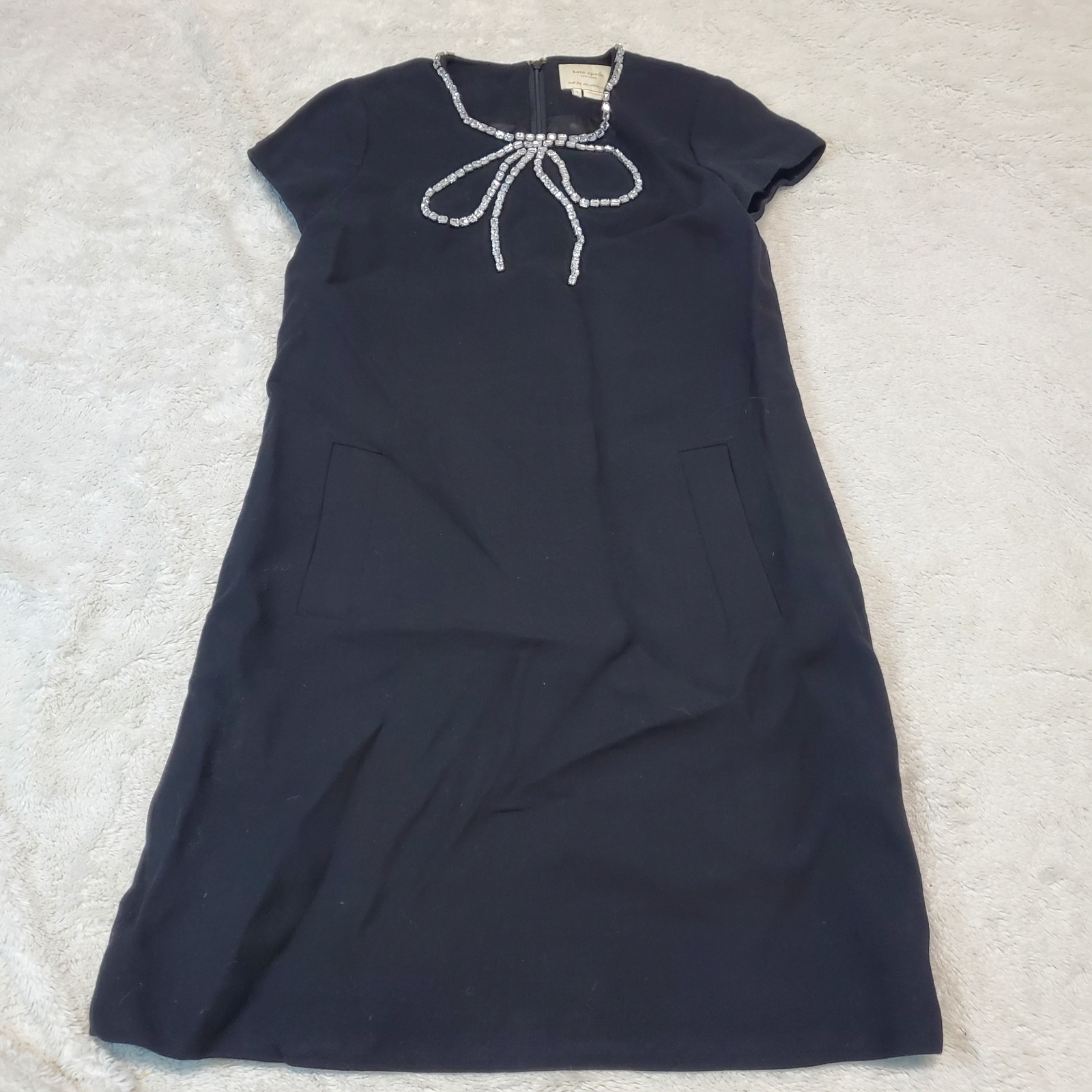Kate Spade Dresses | Kate Spade Black Wool Gail Crystal Jewel Bow Dressy Occasion Formal Mini Dress 0 | Color: Black/Silver | Size: 0