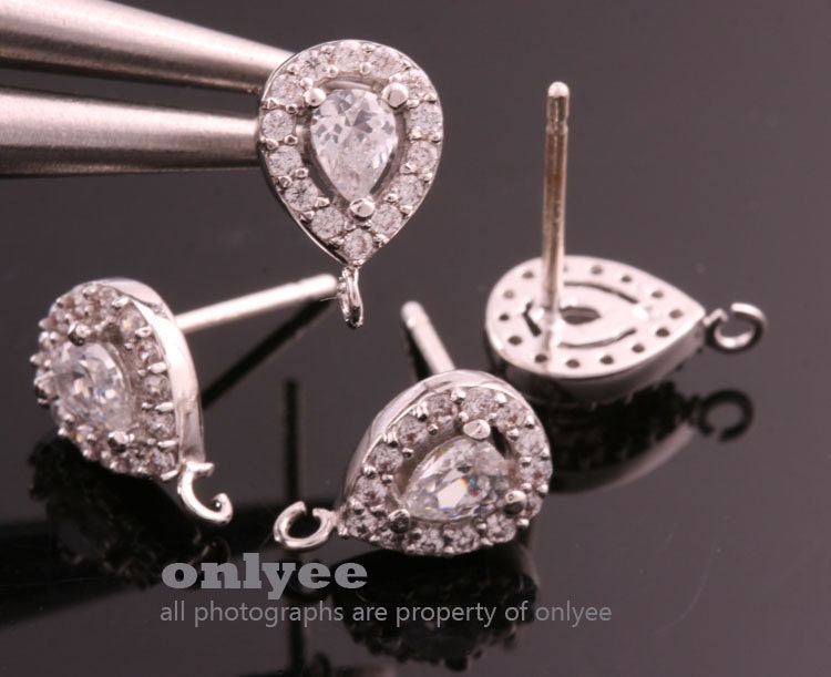 1 paar / 2 Stück 10 mm X 6,5 mm Rhodium überzogene Messing Kubik Zirkonia Klare Elegante 92,5 Sterling Silber Ohrstecker (K827S)