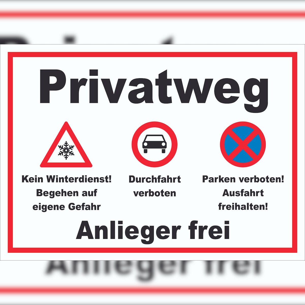 HB-Druck Privatweg KeinWinterdienst Durchfahrt Parken verboten Schild A5 (148x210mm) Image