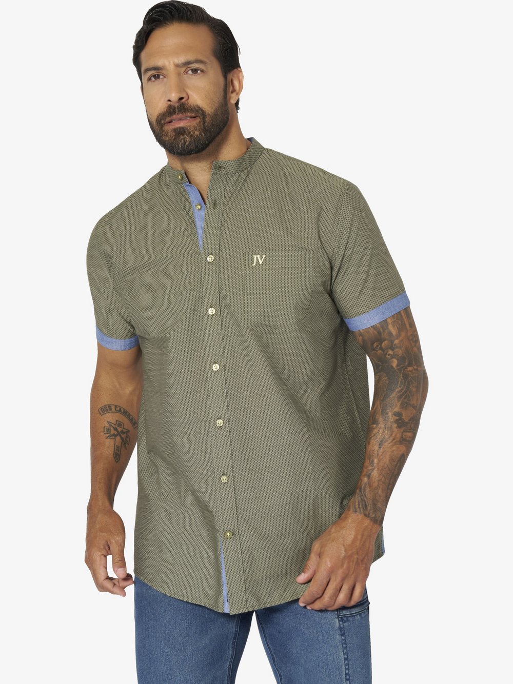 Jan Vanderstorm Kurzarmhemd Herren Comfort Fit Baumwolle oliv, XXL Image