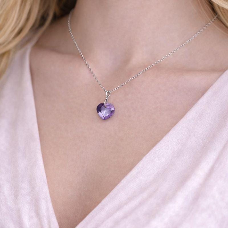 Collana con ciondolo a forma di cuore in ametista in argento sterling 925, collana a forma di cuore in ametista realizzata a mano, regalo di San Valen