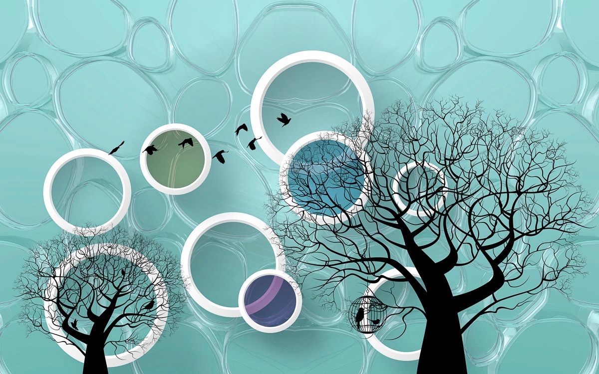 Fototapete PAPERMOON "Muster mit Bäumen und Vögeln", bunt, B:2,5m L:1,86m, Vlies, Tapeten Image