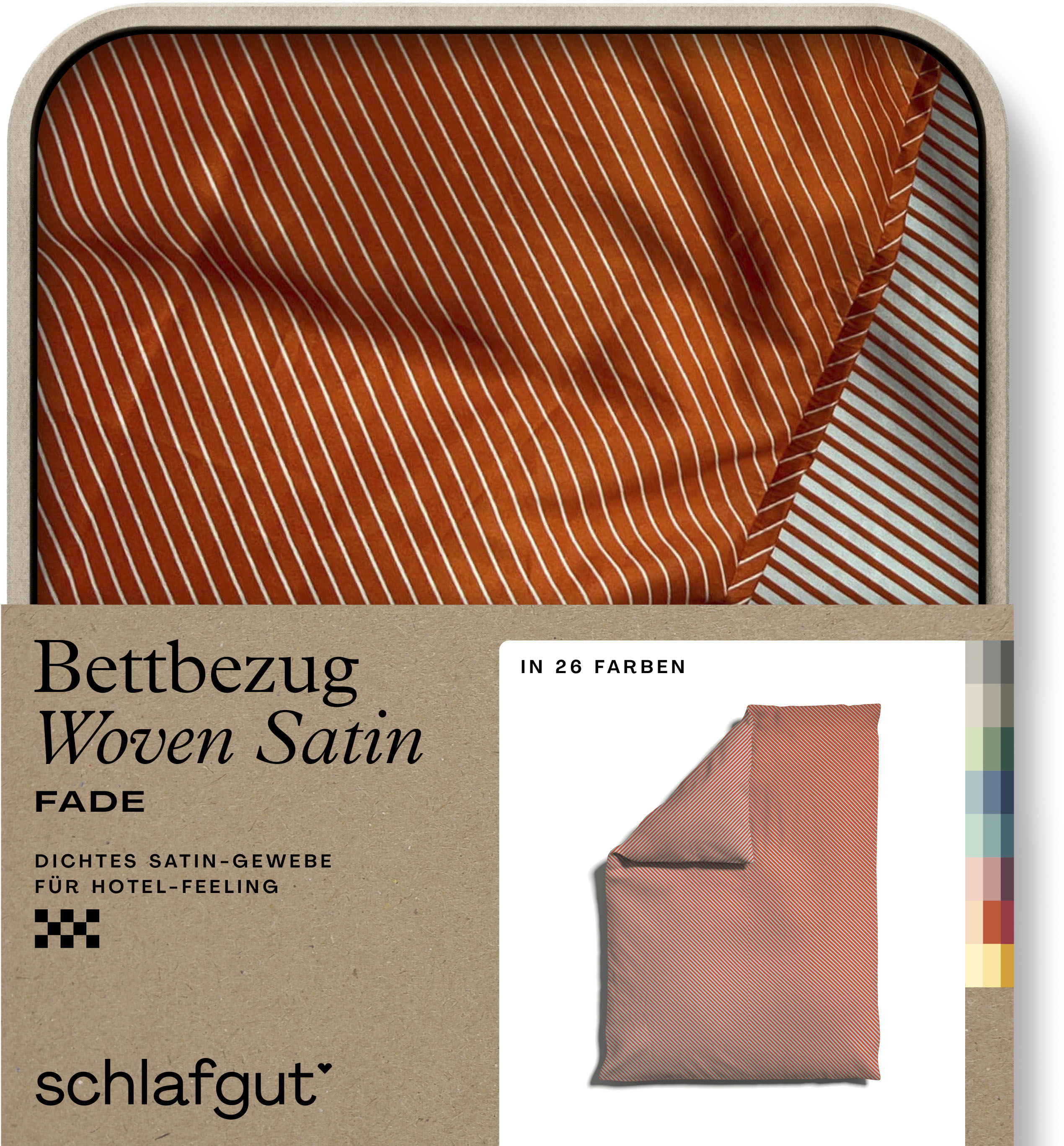 Bettbezug SCHLAFGUT "Premium Bettbezug Woven Fade Satin (1 St)", rot (grau light, rot mid), L:200cm, Mako-Satin, Obermaterial: 100% Baumwolle, Bettbezüge, Ton-in-Ton Reißverschluss, Fadendichte von 300tc, Streifen, OEKO Tex Image