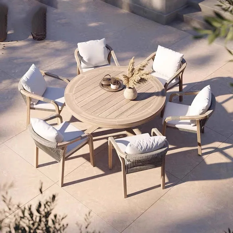 Outdoor courtyard teak tables and chairs garden outdoor terrace open-air rattan villa hotel waterproof dining table solid wood f