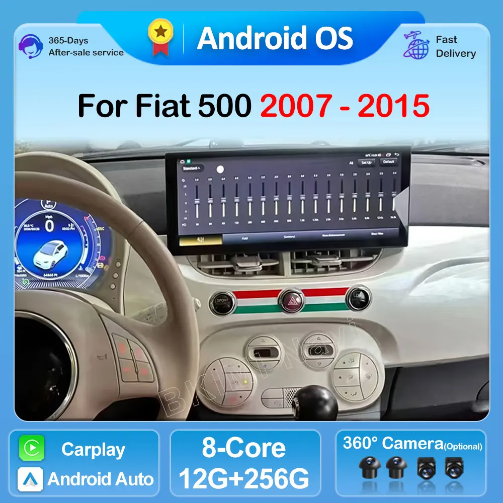 Auto Radio 12,3 "Carplay Auto Android 15 Auto Multimedia Für Fiat 500 2007 2008-2015 GPS Navigation Kopf einheit 4G DSP Stereo Image