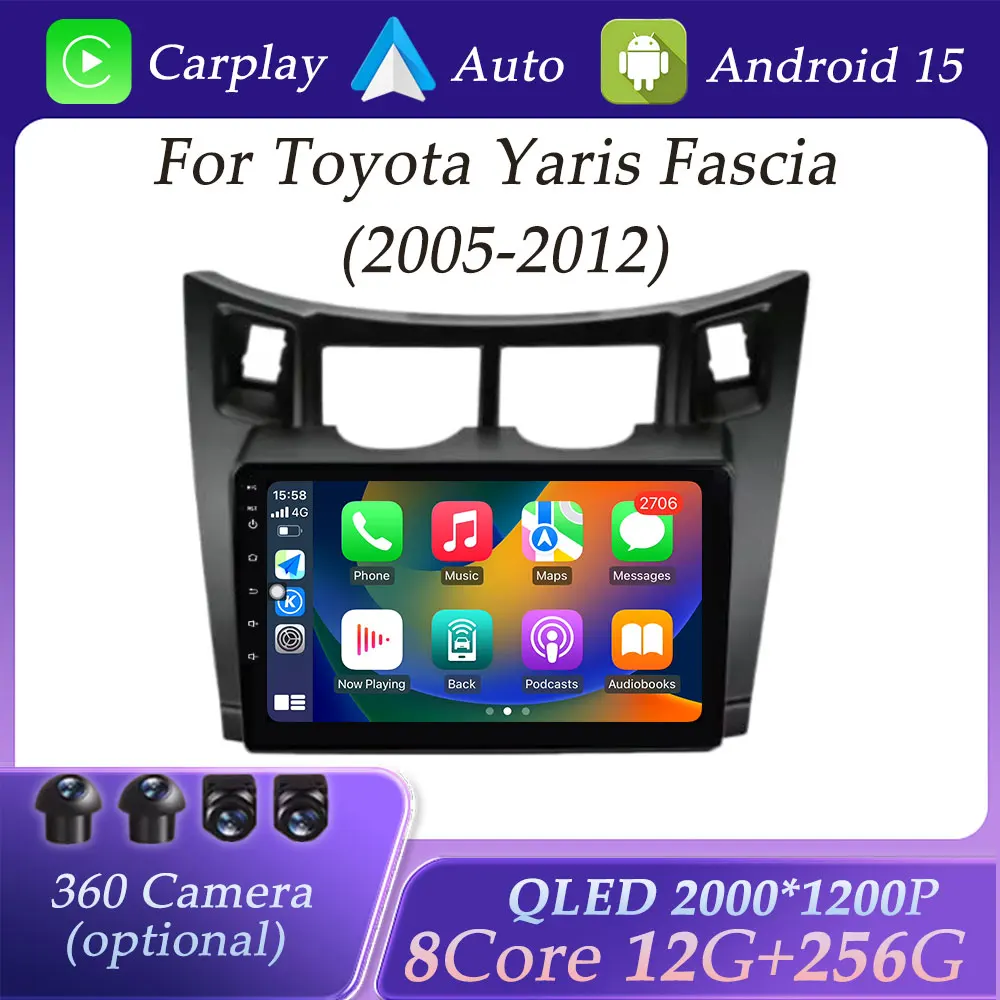 QLED Bildschirm für Toyota Yaris Fascia 2005-2012 Drahtlose CarPlay Auto Radio Video Audio Multimedia Player GPS Navigation BT WIFI Image