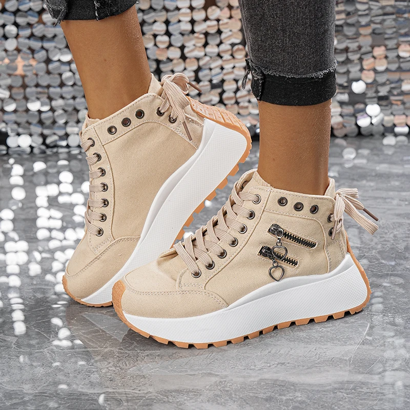 Trendige Campus-Style Jeans-Schuhe mit dicken Sohlen für Damen, neue einfache Canvas-Schuhe für den Sommer, vielseitige High-Top-Damenschuhe