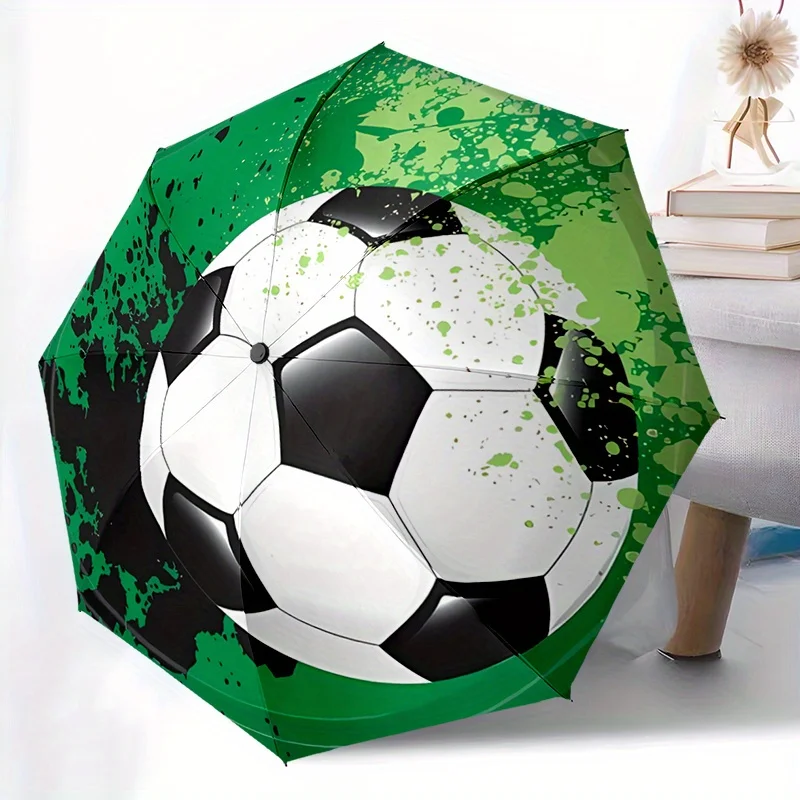 Fußball (2) Automatik-Regenschirm mit 8 Streben, automatischer Regenschirm, geeignet für Reisen und den täglichen Gebrauch, Weihnachten, Halloween, Geschenk Image