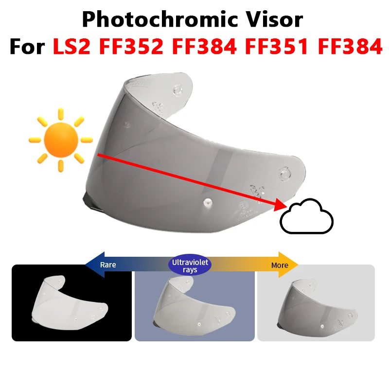 Für LS2 FF352 FF384 FF351 FF384 photochromes schwarzes Ersatzvisier, Anti-UV, passend für Motorradhelm-Zubehör in der Größe M-XXL
