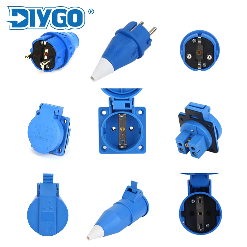 DIY GO IP44 16A Industriesteckdose EU-Spezifikation Elektrodraht Kabelstecker 220V-240V für Klimaanlage 2 Pin Image